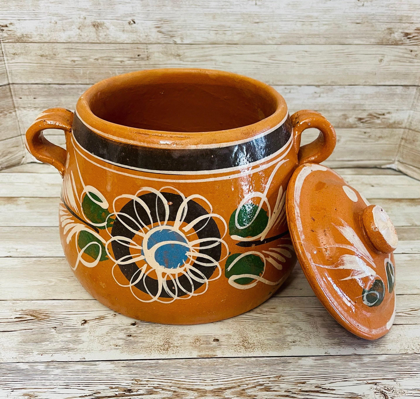 3 Liter Terra Cota Clay Pot for Beans Soups Olla Tonala de Barro para Caldos Frijoles Sopas 3 Litros