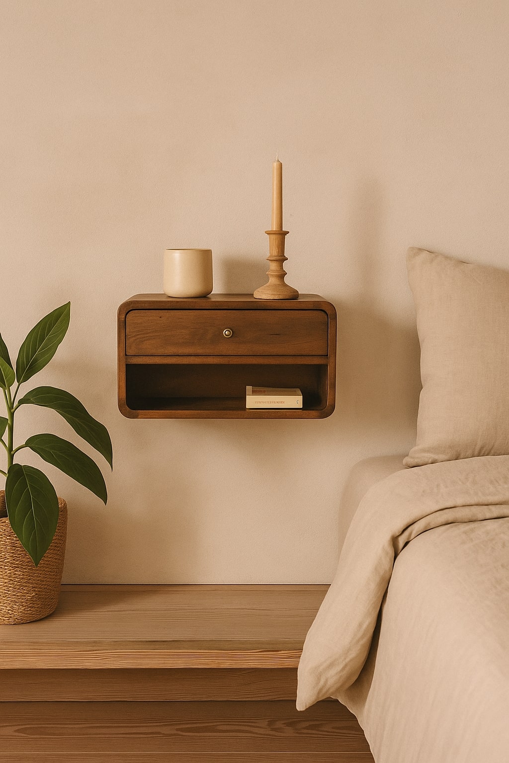 Solid Wood Curve Floating Bedside
