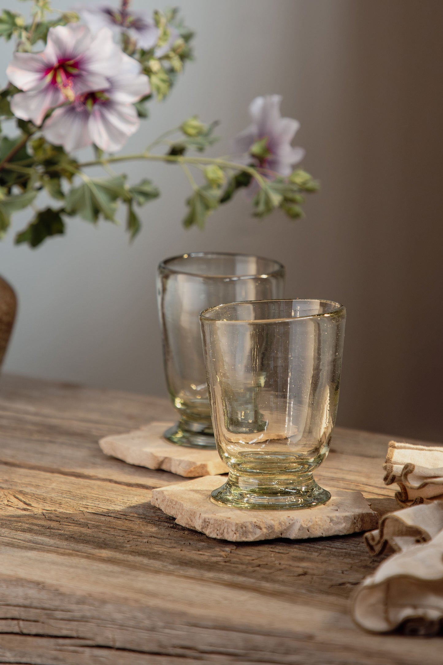 Handblown Footed Glass, Set of 2