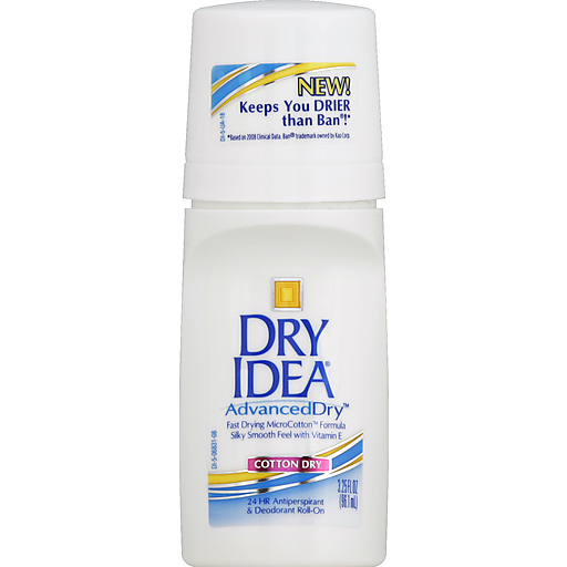 Dry Idea Antiperspirant & Deodorant, 24 Hour, Roll On, Cotton 3.25 Oz
