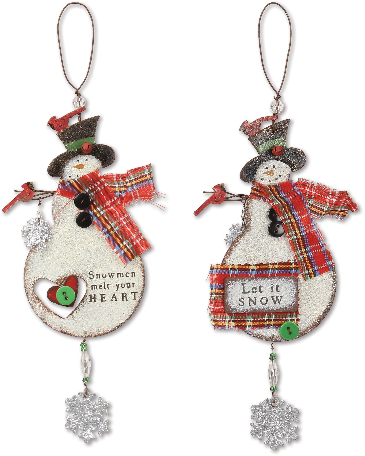 Rustic Northwoods Snowman Ornaments - Set of 4