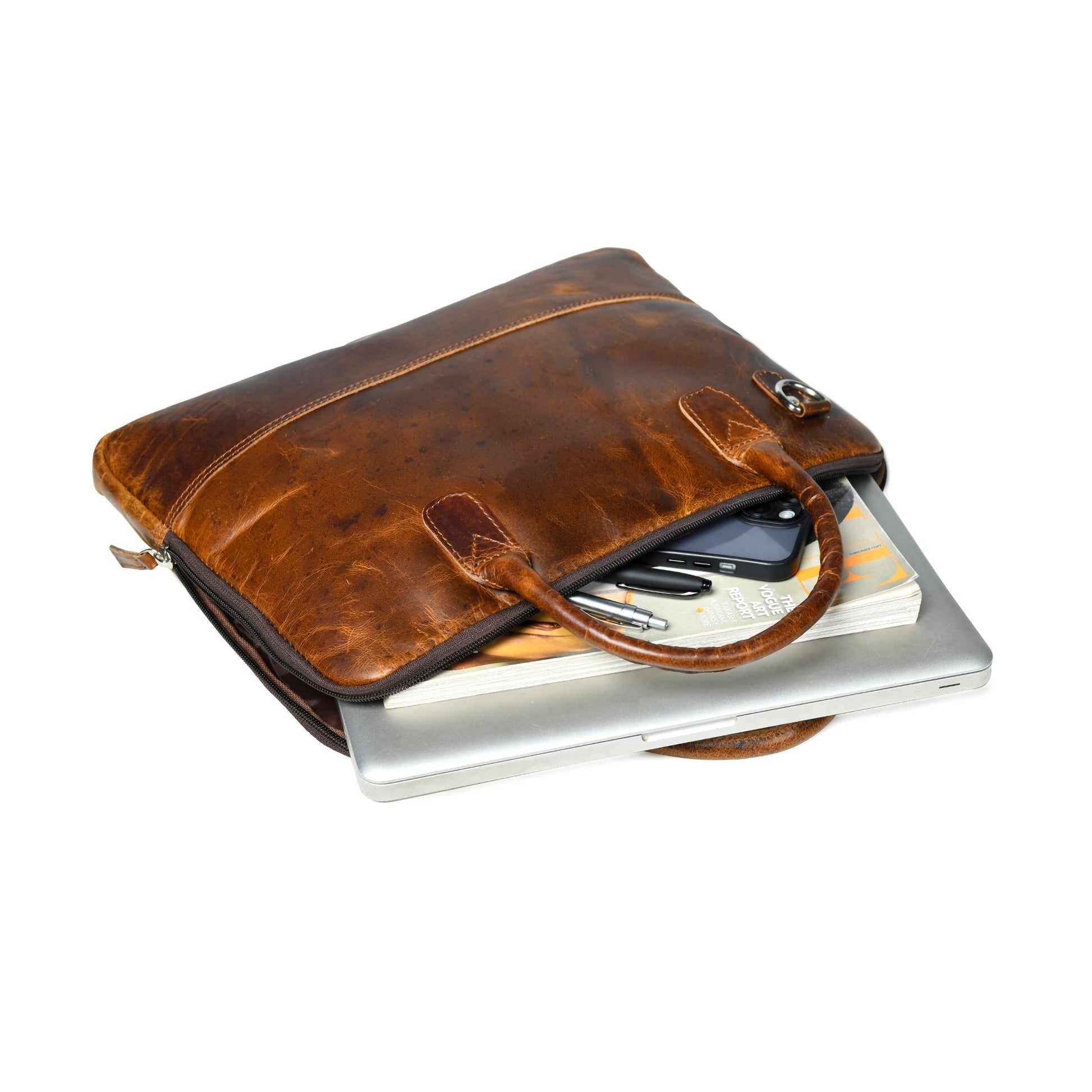 Modernist Leather Laptop Bag- Brown - Osadia Concept Store