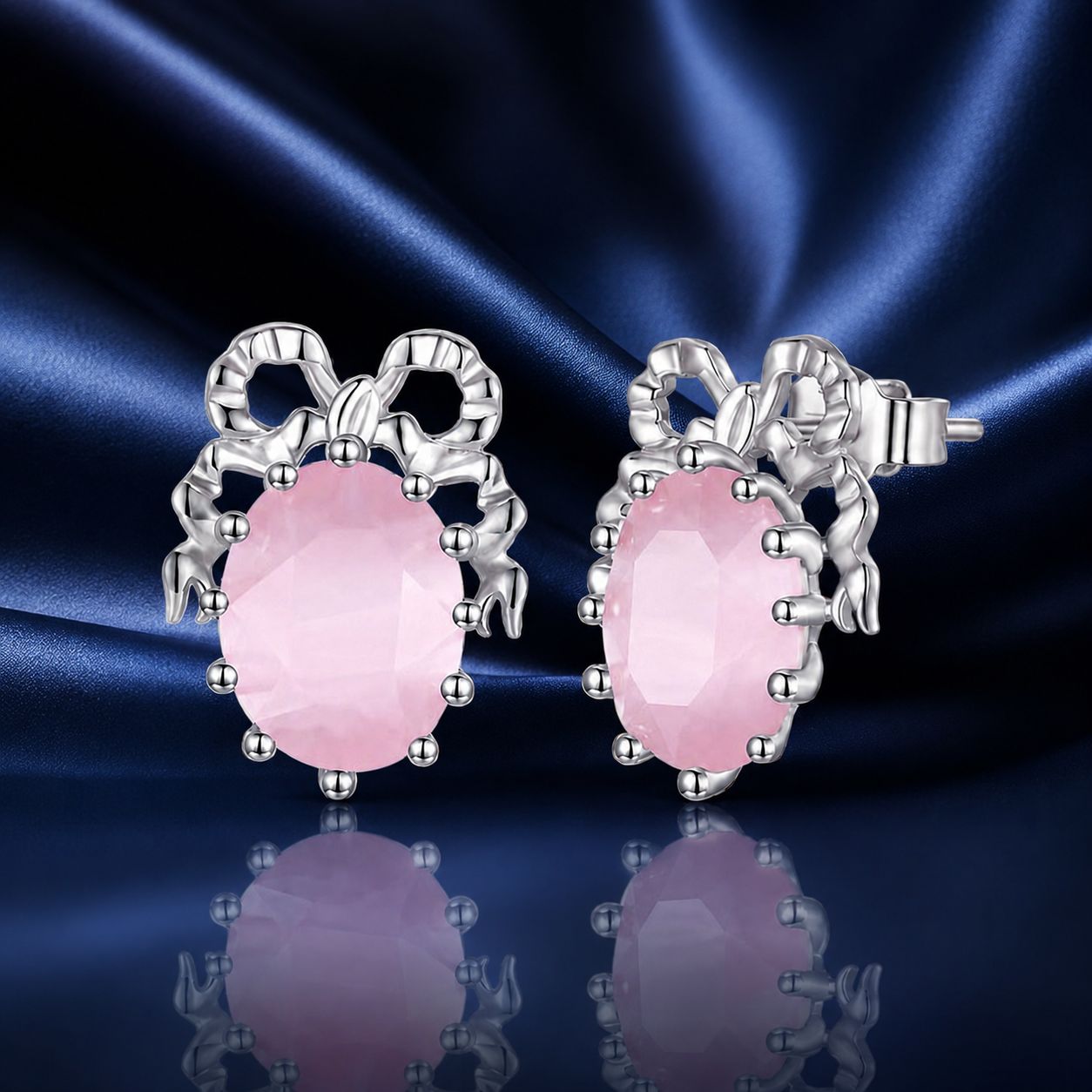 925 Sterling Silver White Gold Plated Earrings with Transparent Glass, 1.6x1.2cm for Women