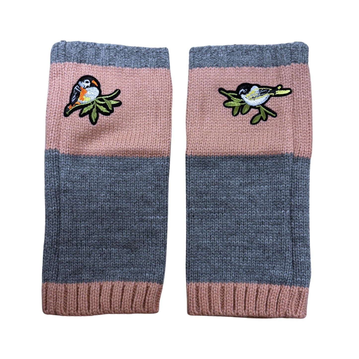 Bird Applique Arm Warmers | Fingerless Gloves in Black, Pink, or Green