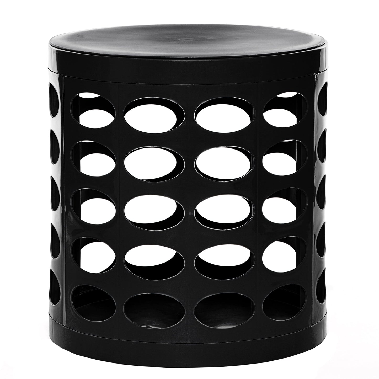 Otto Storage Stool | Round Plastic Storage Ottoman with Oval Perforated Pattern