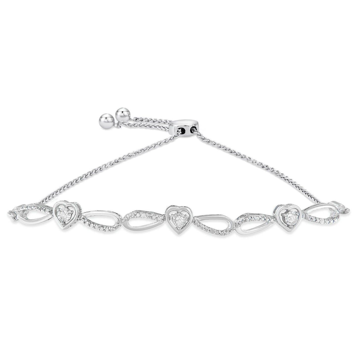 .925 Sterling Silver Diamond Accent Heart and Infinity 4â€-10â€ Adjustable Bolo Bracelet (I-J Color, I3 Clarity)