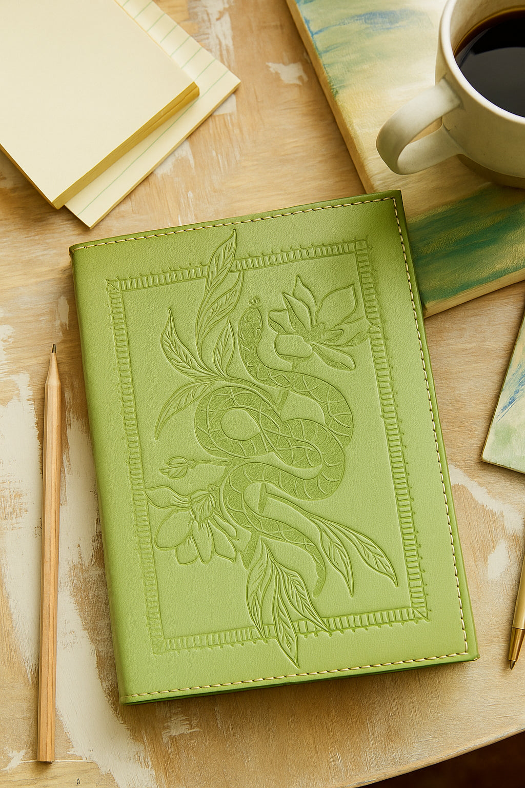 Snake Embossed Green Leather Journal - Refillable Notebook