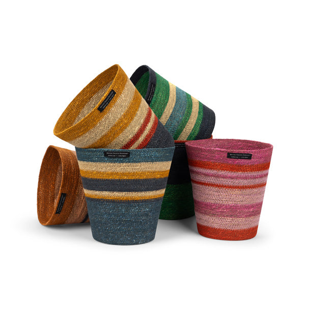Striped Seagrass Waste Paper Baskets - Mixed Set of 6