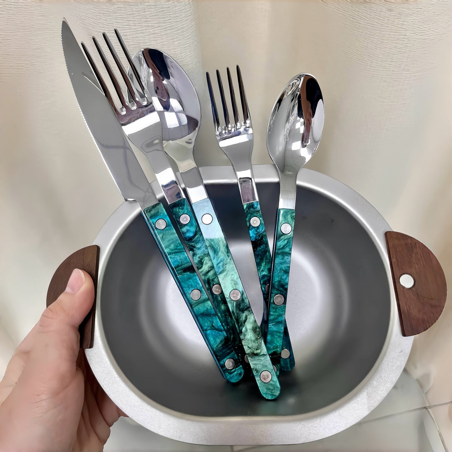 Set Of 10 Pcs Terra Flatware, Modern Elegant Cutlery Silverware