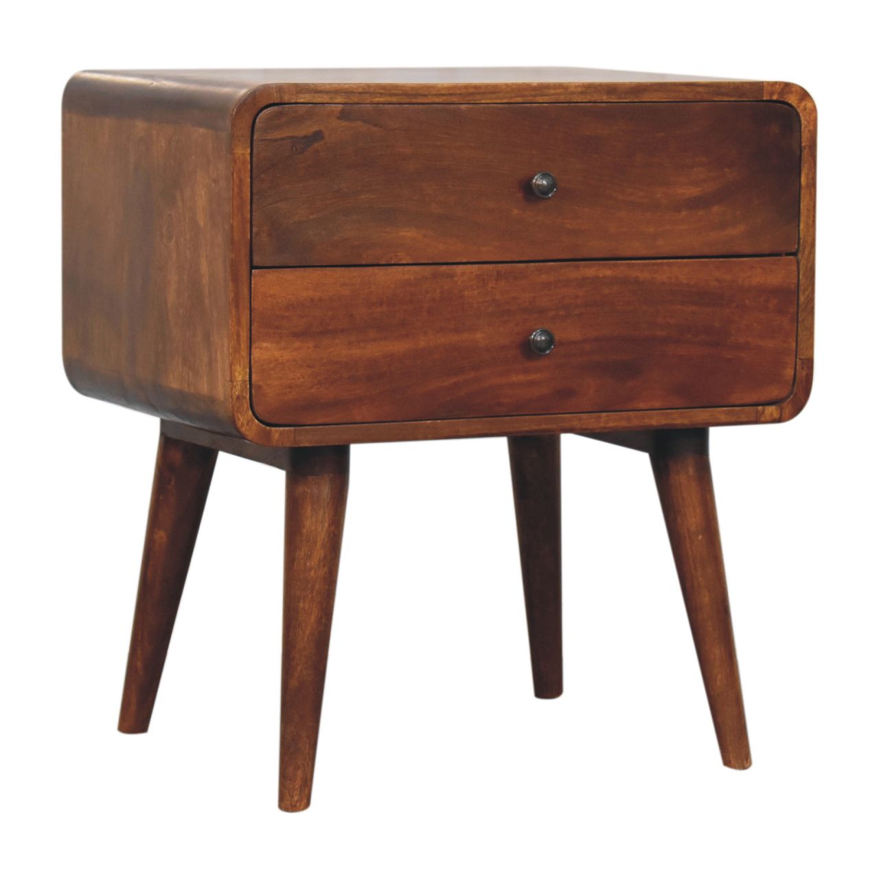 Solid Wood Large Curved Chestnut Bedside Table