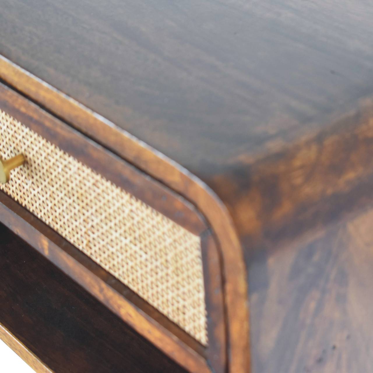 Solid Wood Chestnut Wall-Mounted Open Woven Bedside Table