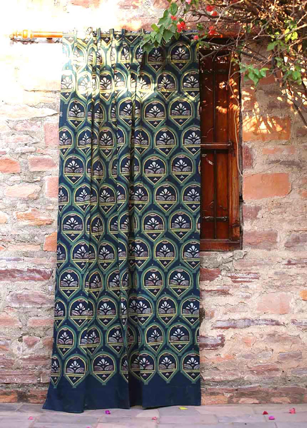 Hand Block Print Cotton Curtain, Sustainable Window Drape - Rajkumari