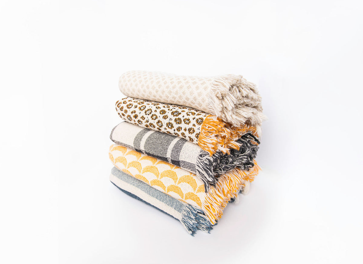 Cream and Beige Diamond Jacquard Woven Throw