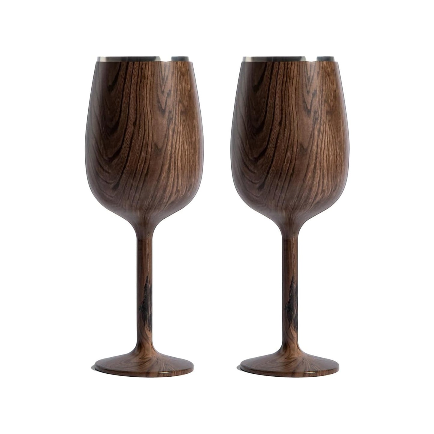 Stainless Steel Stemmed Wine Glass - Set of 2, Dark Walnut