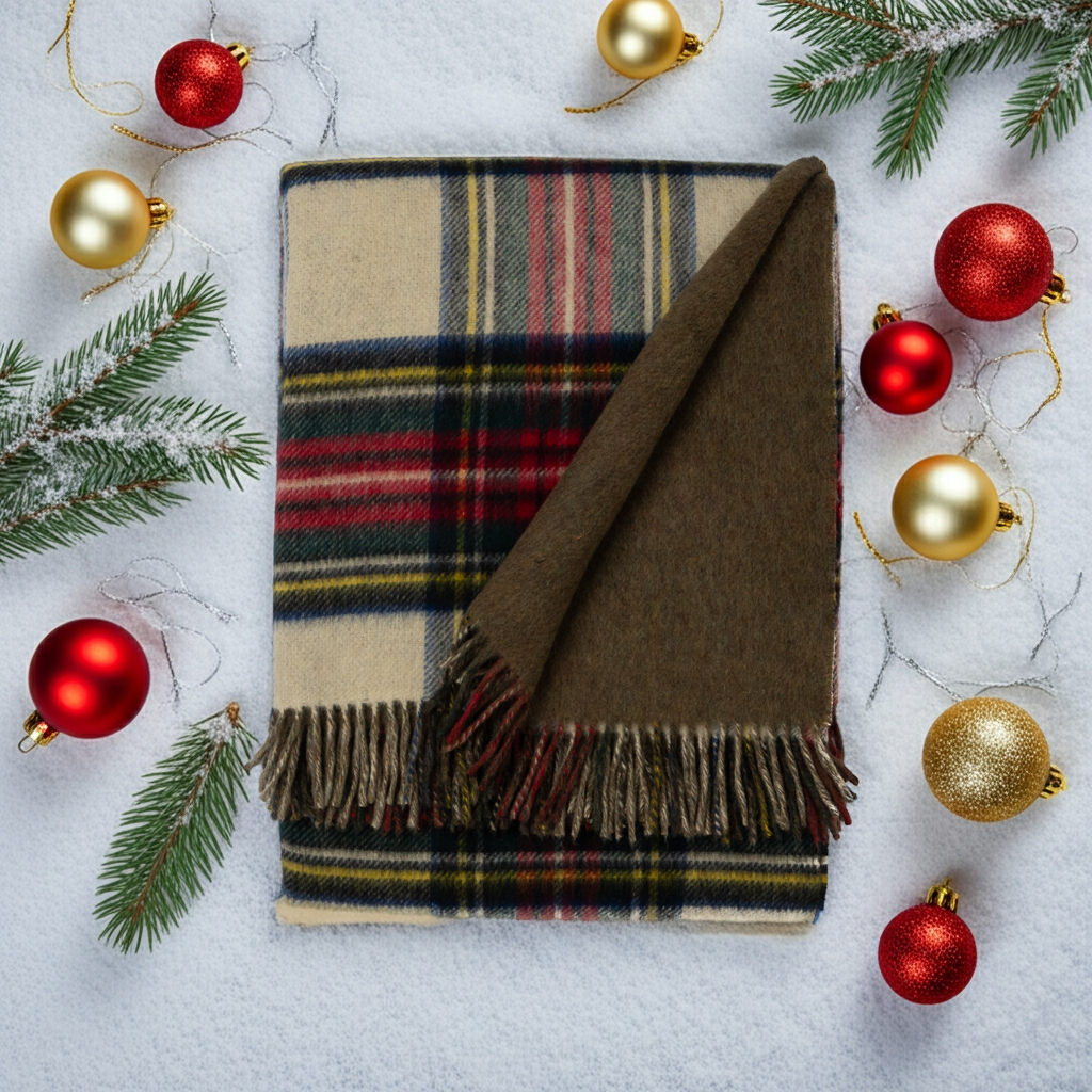 Prince of Scots Double Merino Wool Reversible Throw – Antiqued Dress Stewart Tartan – 70×55 - Osadia Concept Store