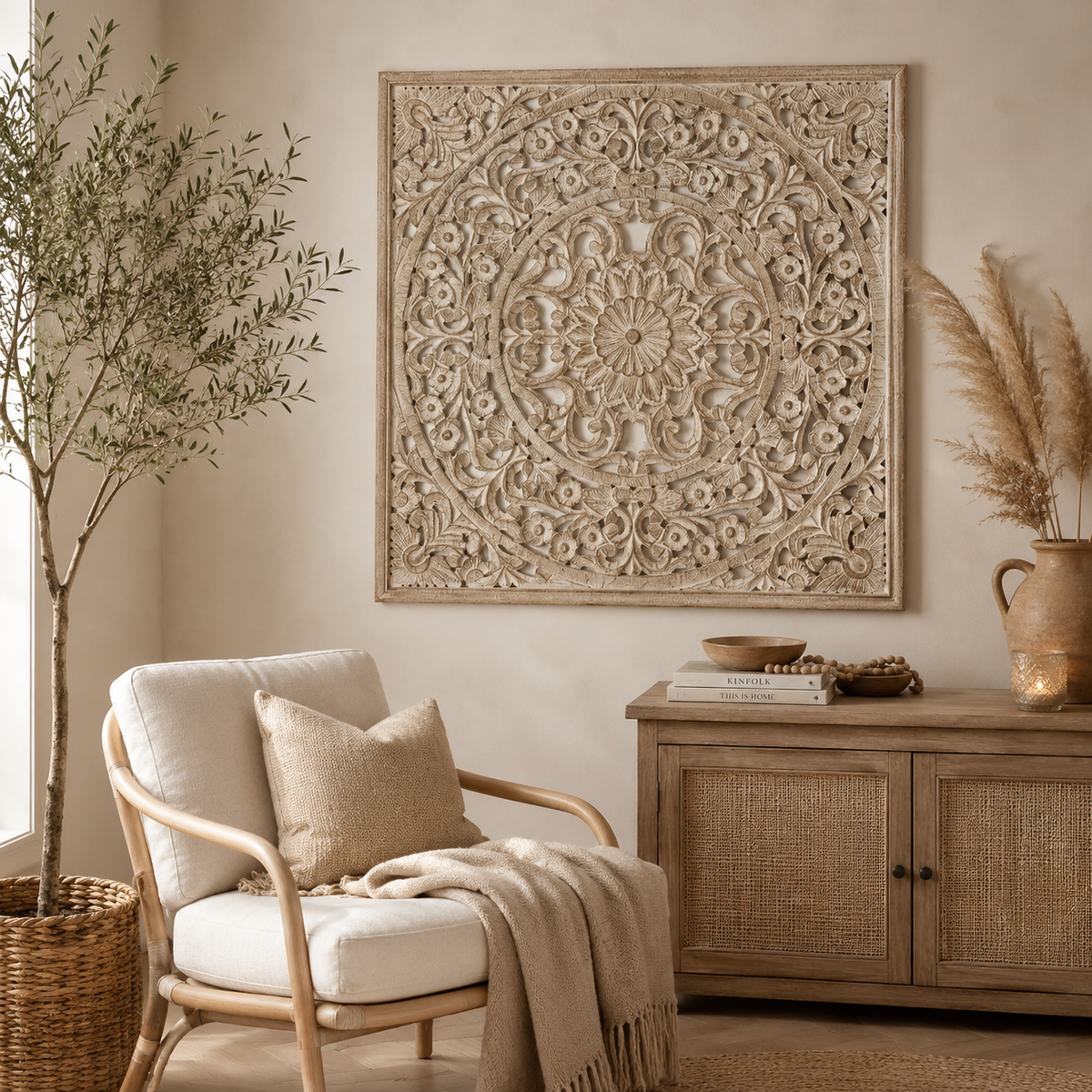 Mandala Hand Carved Wall Décor | Wooden Wall Art, 48 x 48"