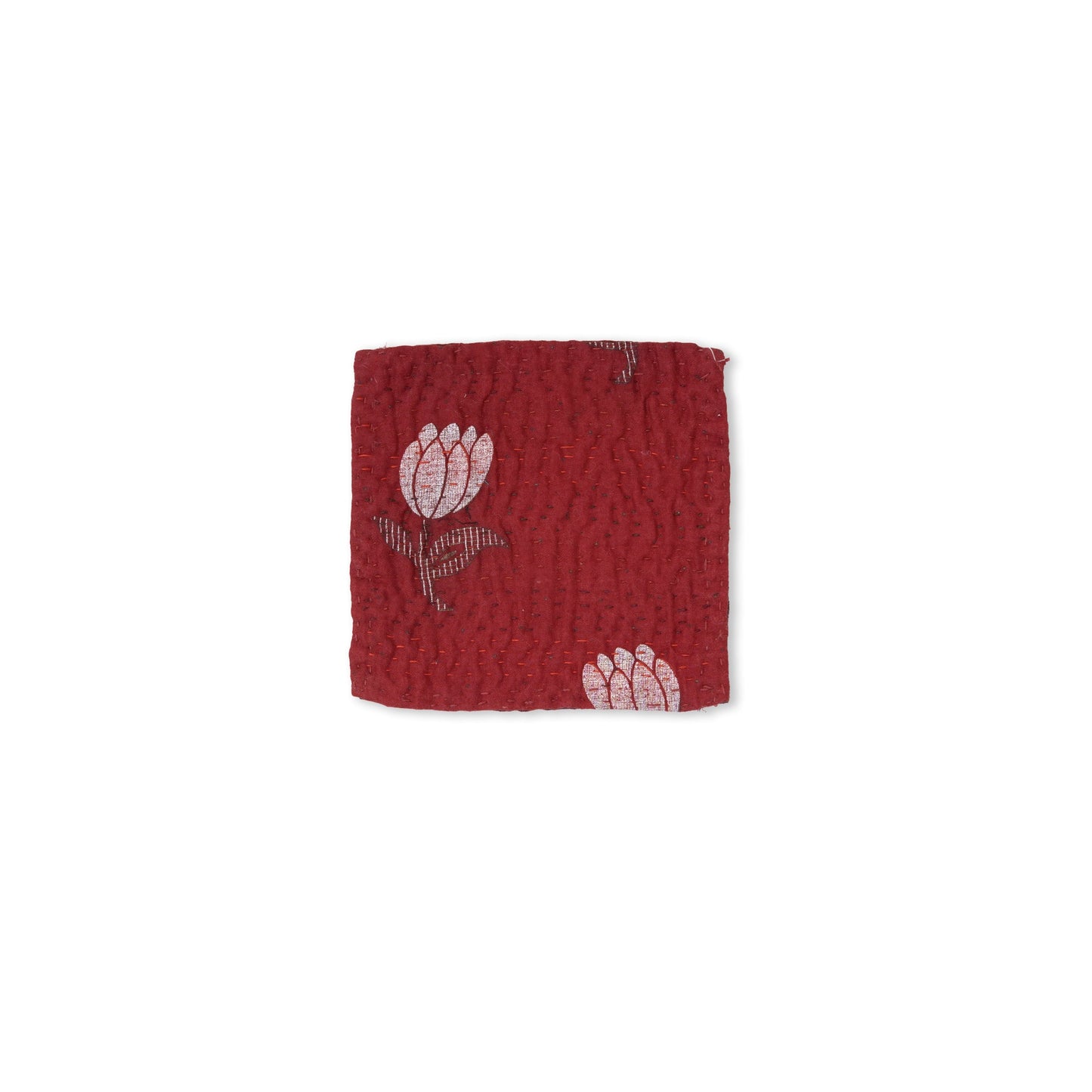 Landscape Handmade Kantha Coaster - Red (Set of 2)