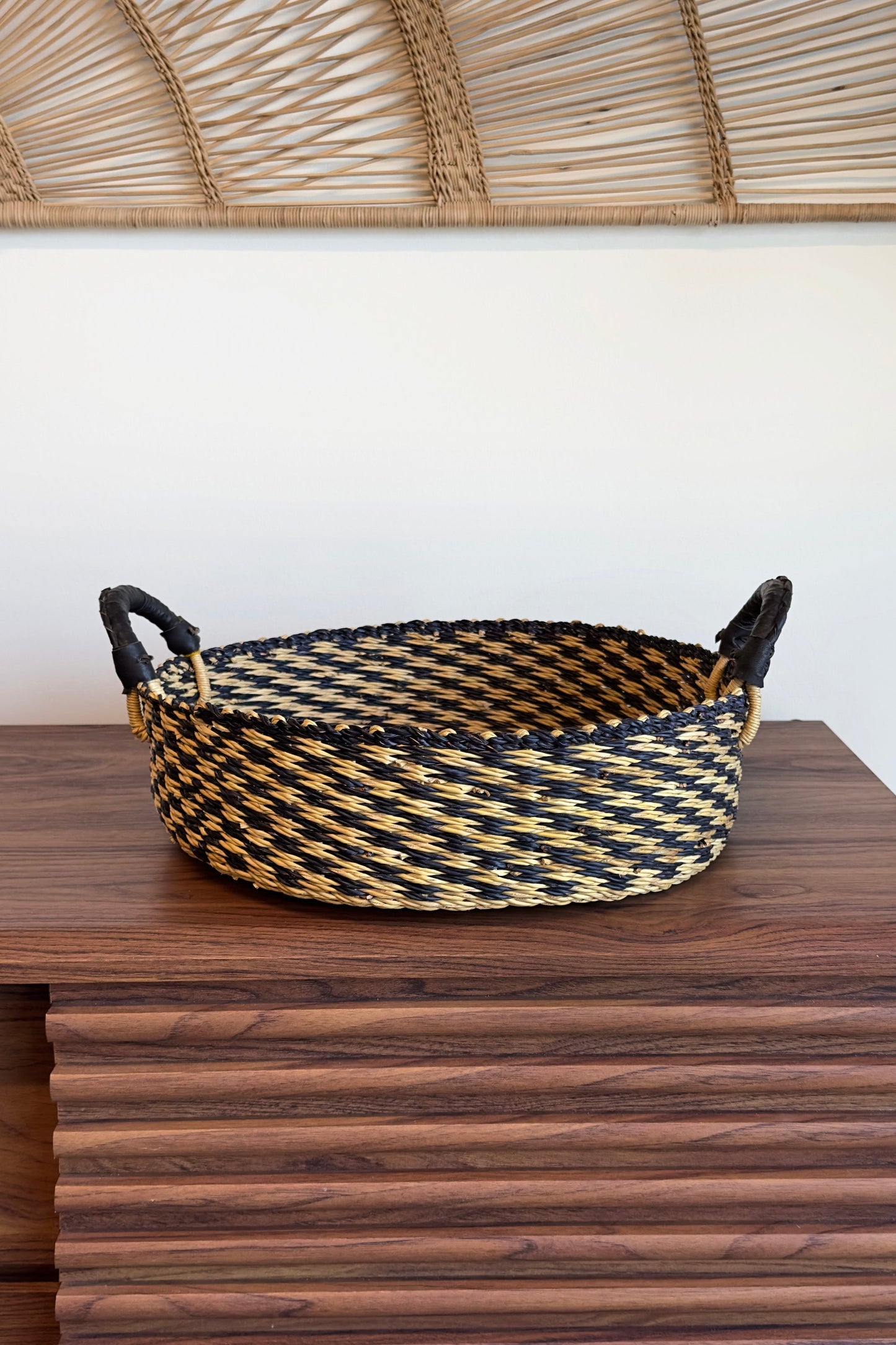 Tray Basket in Natural w/ Black Checks