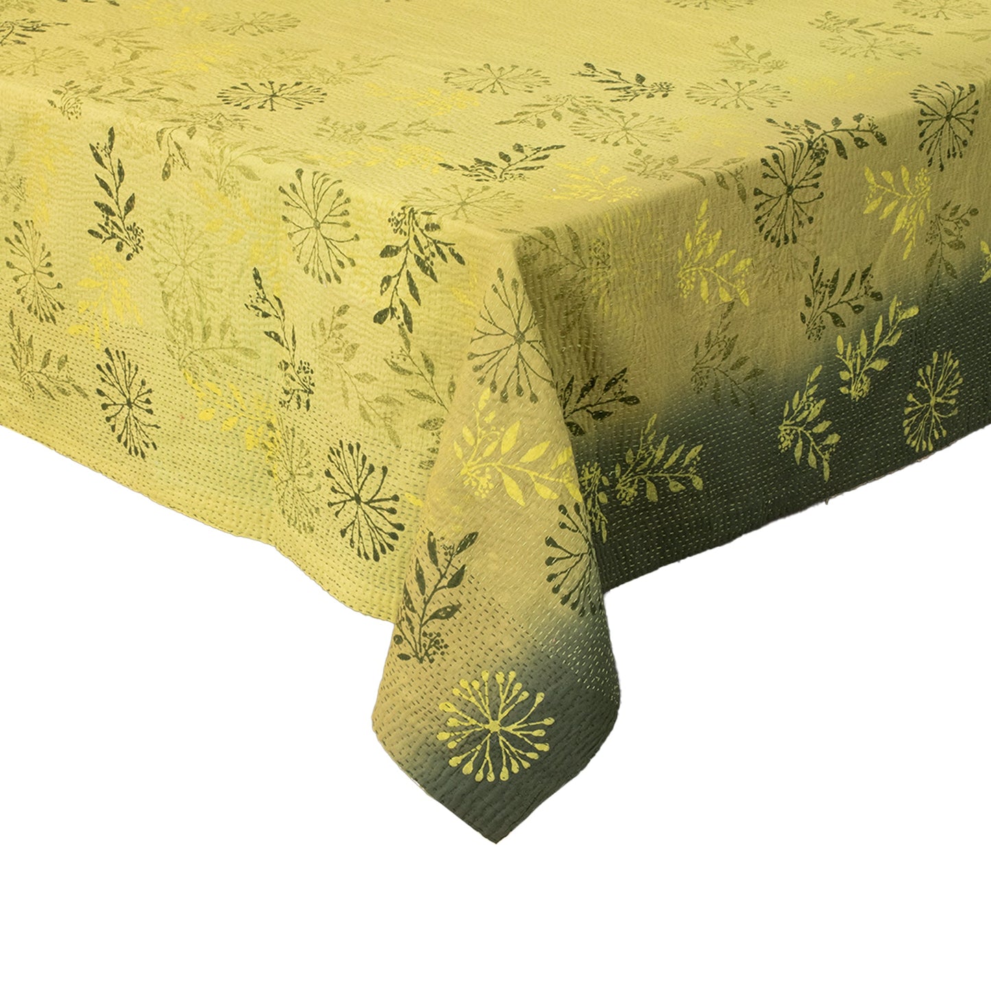 Ombre Patch Vintage Cotton Kantha Table Cover - Green