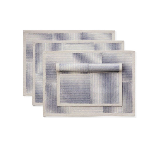 FIELDLINE Placemats. Set of 4. Hand Block Printed Kora Cotton – Fair Trade – Artisan Made
