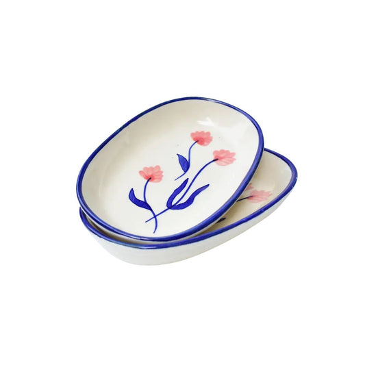 Handmade Ceramic Serving bowl - Camellia, 1.5 x 8 x 4 Inches (Set of 2)