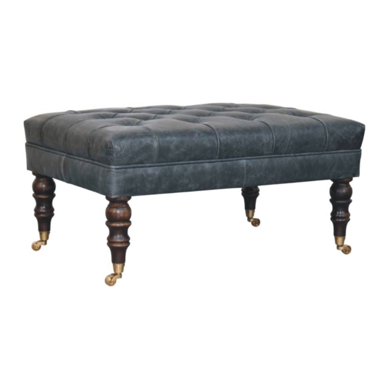 Buffalo Teal Leather Ottoman