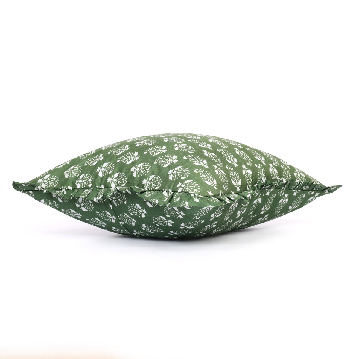 Block-Printed Pillow Cover | 20x20 Ruffled Cotton, Hidden Zipper
