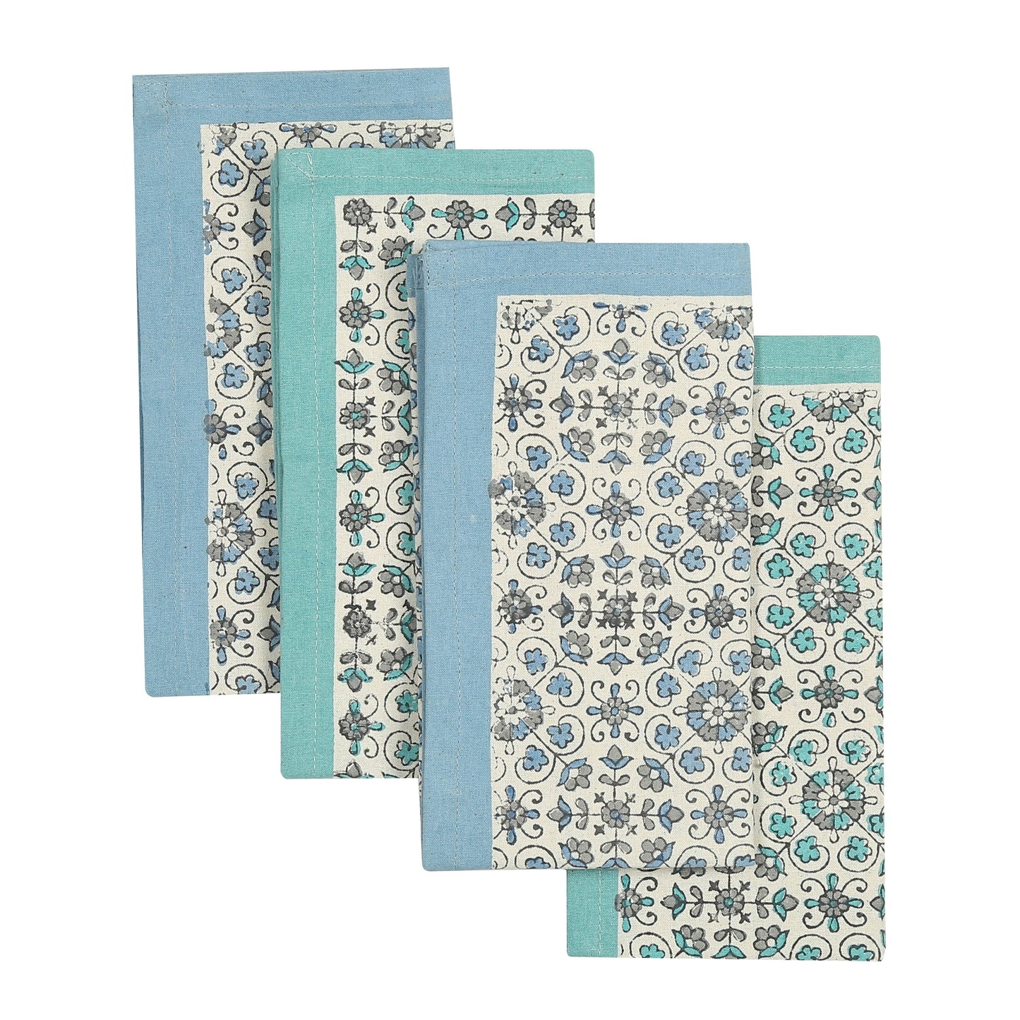Hand Block Printed Cotton Napkins, Set of 4 | 18″ × 18″ | Fair Trade | Lily