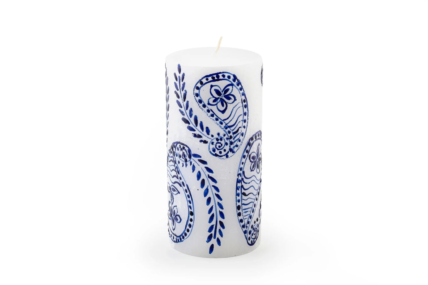 Henna Blue on White Painted Candles
