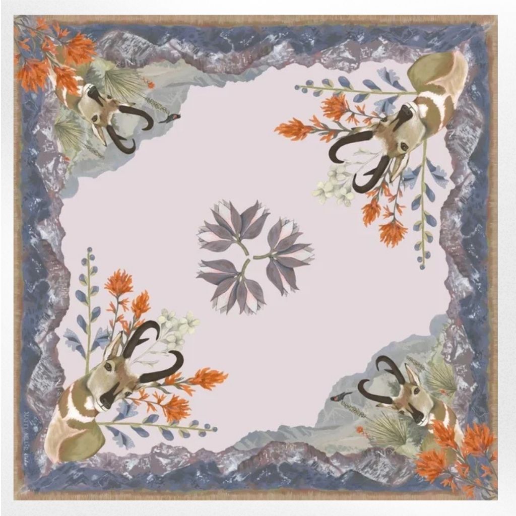 100% Silk Scarf: San Luis - Landscape Wildlife Floral