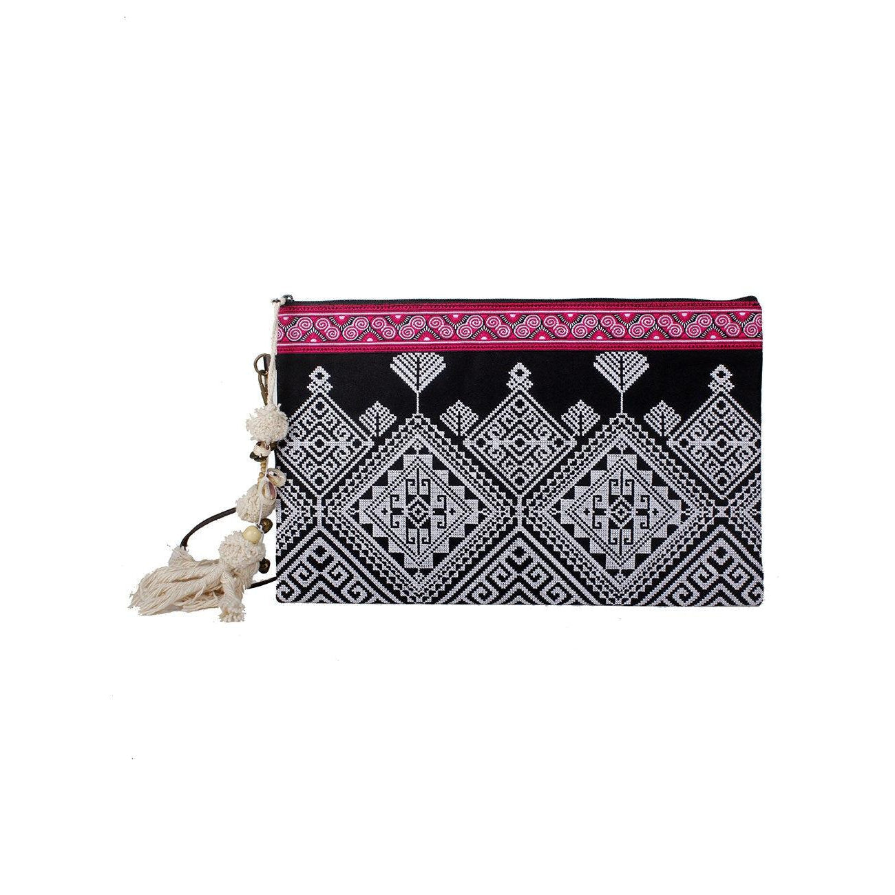 Botanica Embroidered Wristlet with PomPoms - Thailand