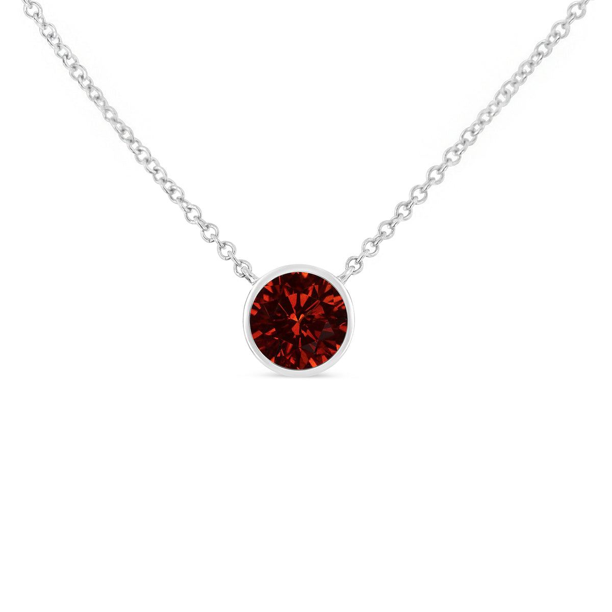 .925 Sterling Silver 3.5mm Red Garnet Gemstone Solitaire 18" Pendant Necklace