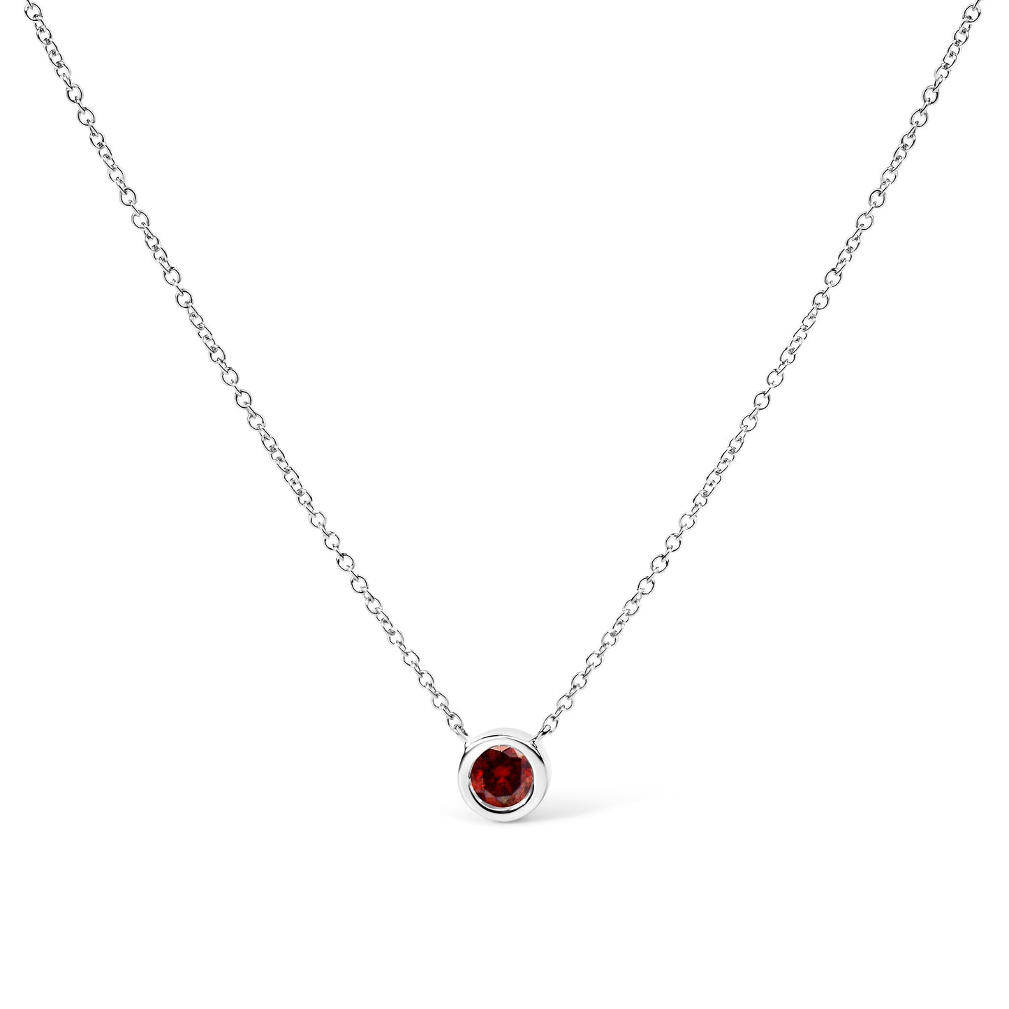 14K White Gold 1/2 Cttw Red Lab Grown Diamond Bezel-Set Solitaire 18" Pendant Necklace (Red Color, VS1-VS2 Clarity)