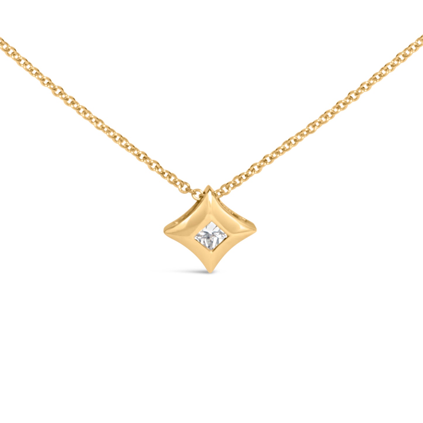 10K Yellow Gold 1/5 Cttw Bezel Set Princess Diamond Kite Shaped Solitaire Pendent Necklace