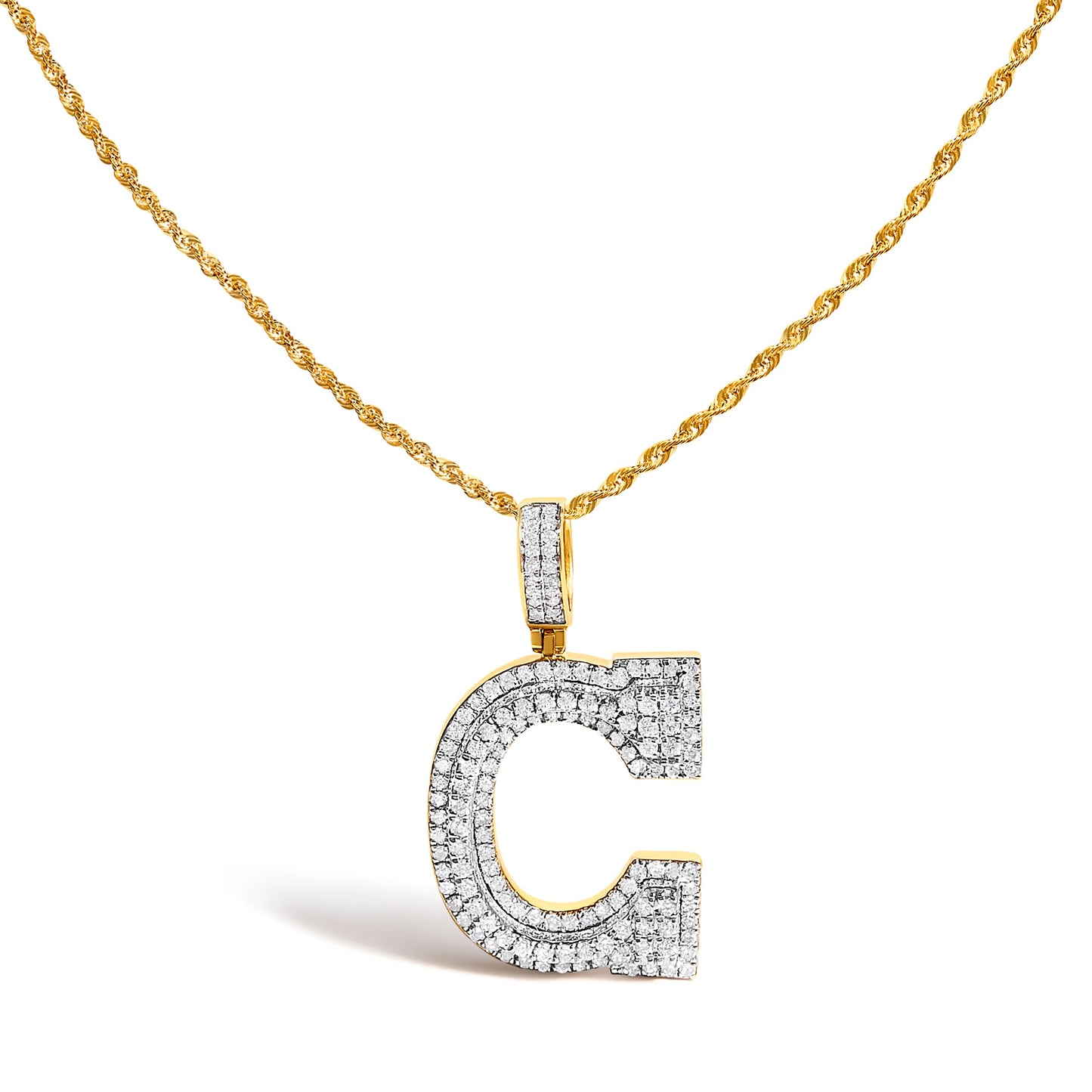 Men's 10K Yellow Gold 1 3/4 Cttw Diamond Letter C Initial Pendant Necklace