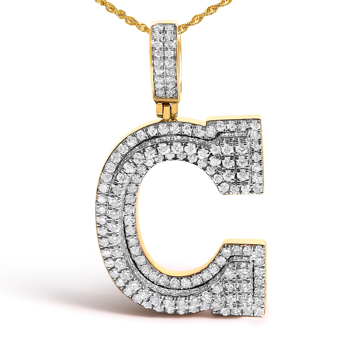 Men's 10K Yellow Gold 1 3/4 Cttw Diamond Letter C Initial Pendant Necklace