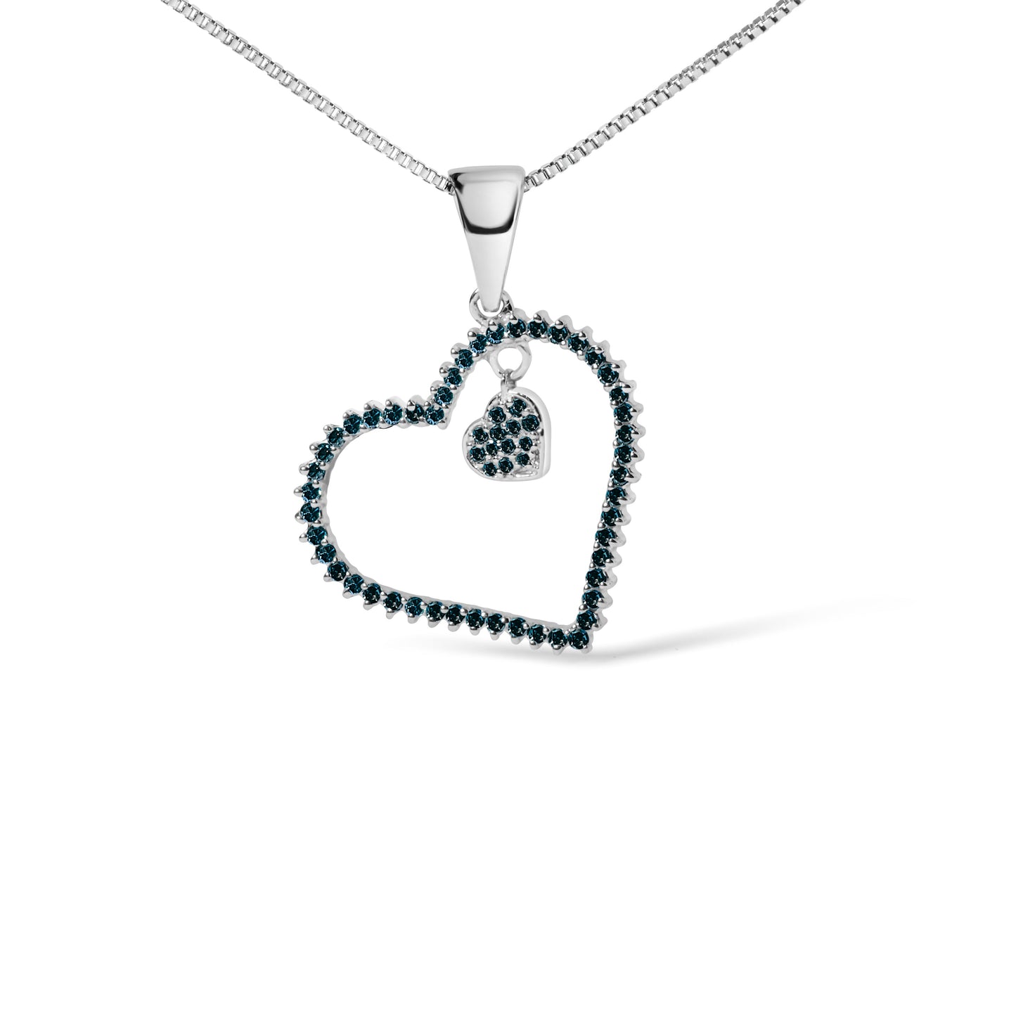 925 Sterling Silver 1/3ct TDW  Blue Treated  Diamond Heart Pendant Necklace