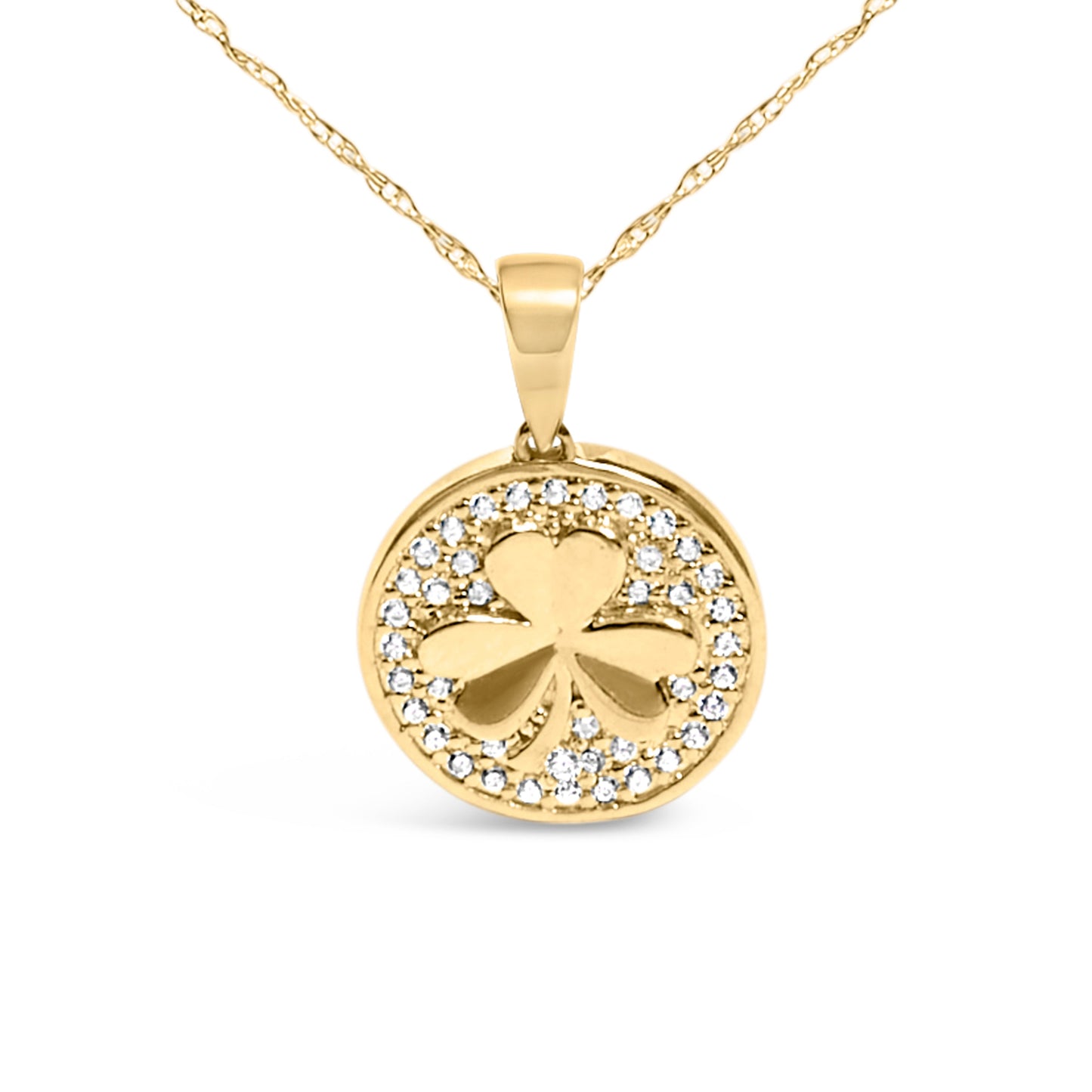 10K Yellow Gold 3 Leaf Clover 1/6 Cttw Diamond Pendant Necklace