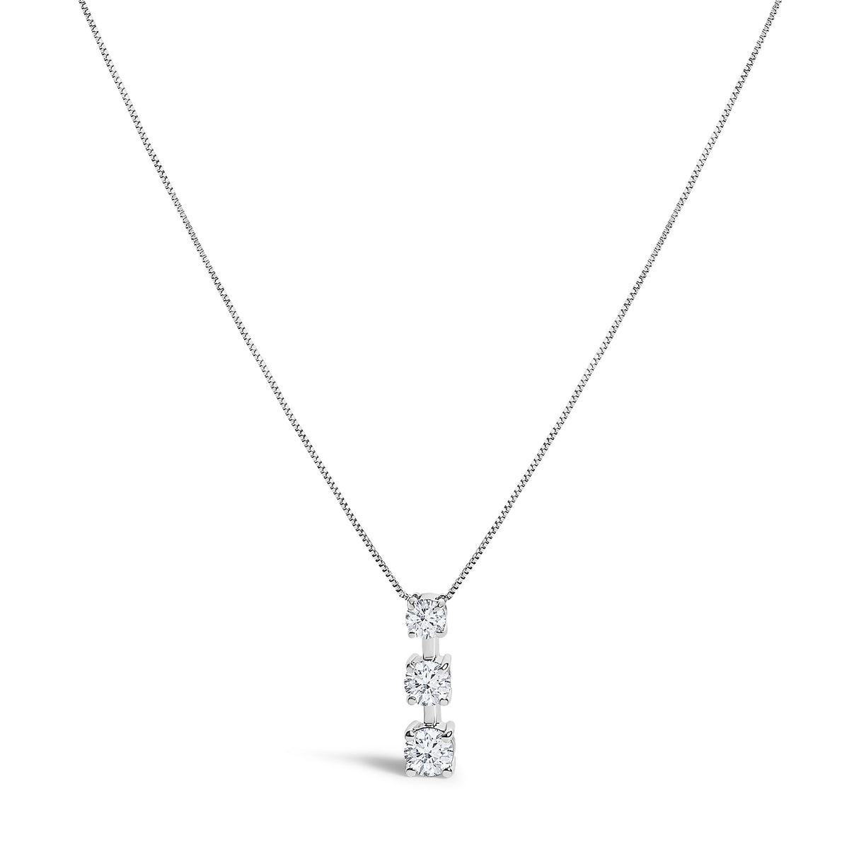 10K White Gold 1/2 Cttw Diamond 3 Stone Drop Pendant Necklace