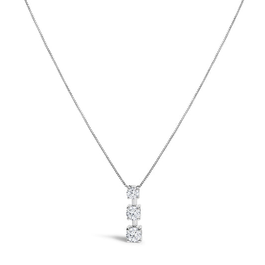 10K White Gold 1/2 Cttw Diamond 3 Stone Drop Pendant Necklace