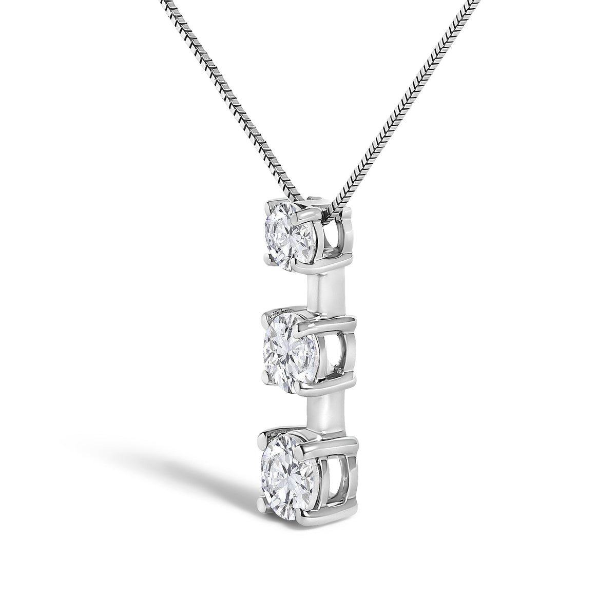 10K White Gold 1/2 Cttw Diamond 3 Stone Drop Pendant Necklace