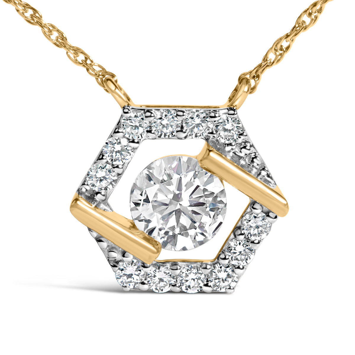10K Yellow Gold Plated Silver 1.0 Cttw Lab Grown Diamond Hexagon Halo Necklace