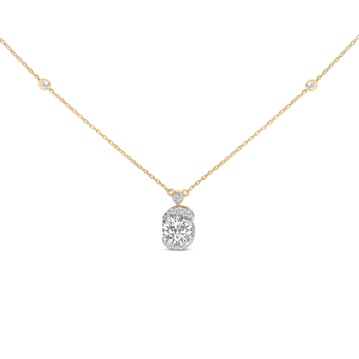 10K Yellow Gold Plated .925 Sterling Silver 1 1/2 Cttw Lab Grown Diamond Galaxy Halo Pendant Necklace