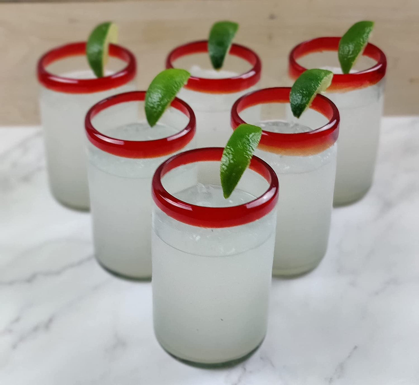 Set of 6 Glasses with Red Rims