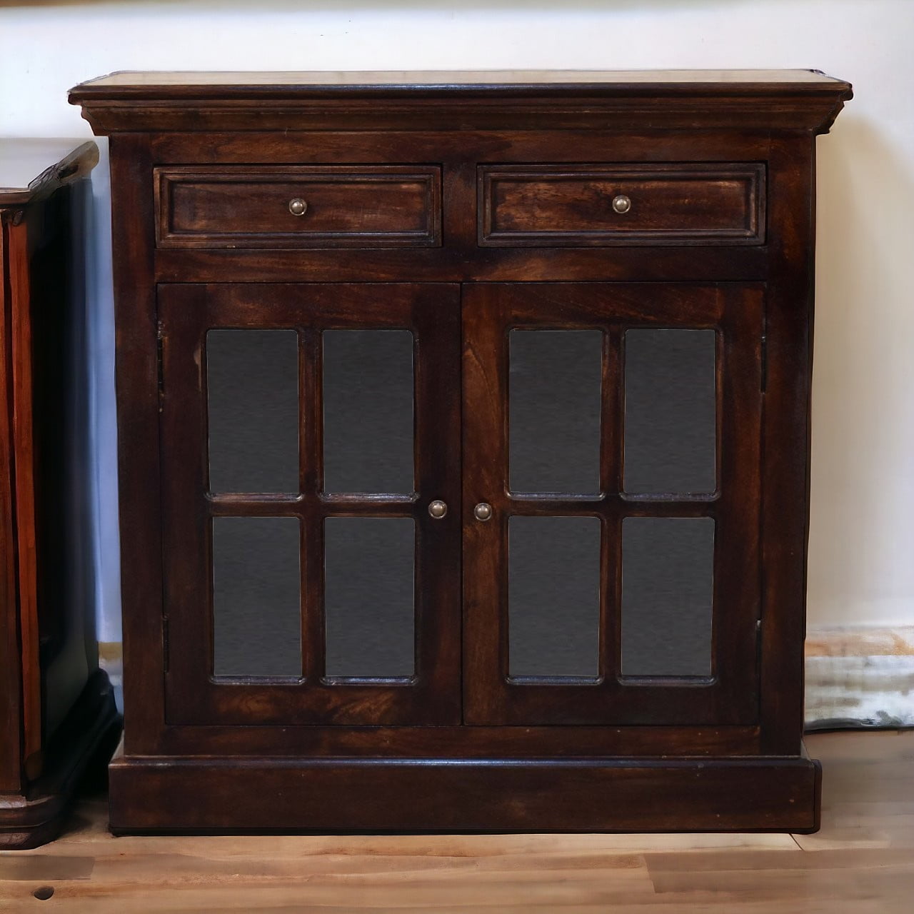 Solid Wood Light Walnut Cabinet with Glazed Doors
