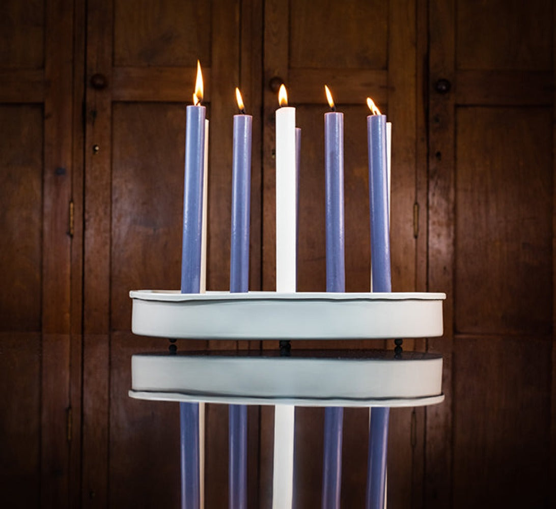Oval Metal Candle Platter - Stone White
