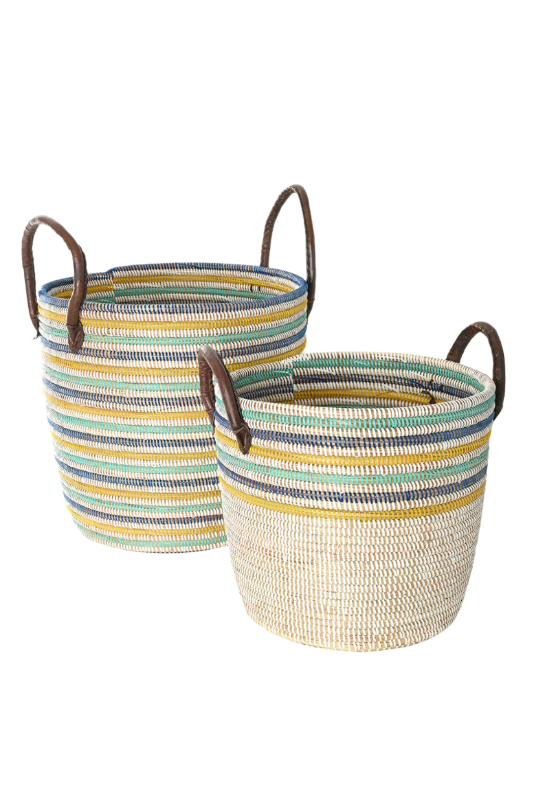 S/2 Malika Beach Nesting Baskets with Leather Handles