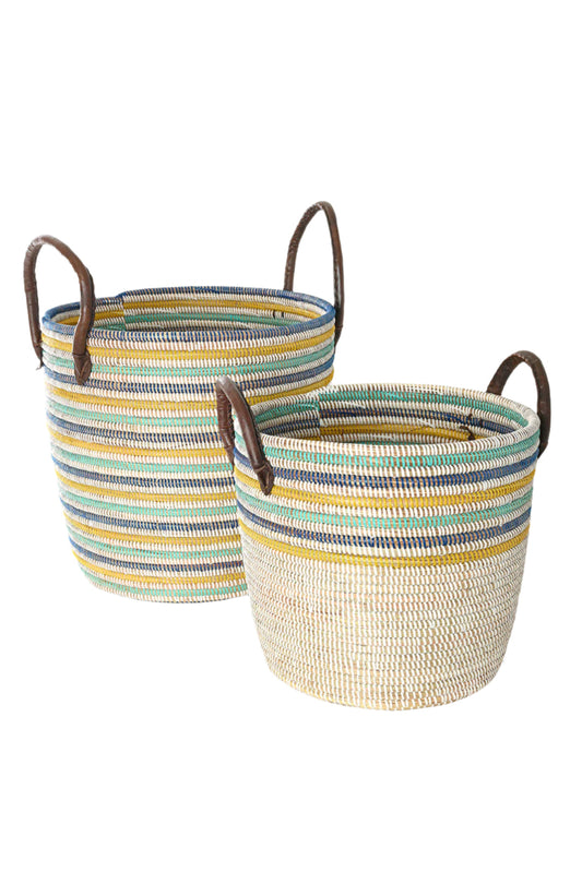 S/2 Malika Beach Nesting Baskets with Leather Handles