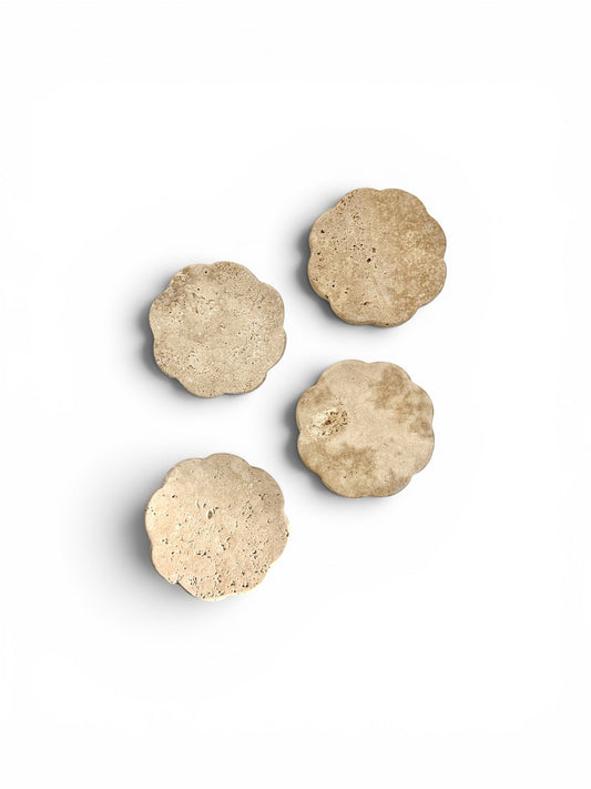 Scalloped Travertine Coaster, Set of 4