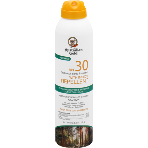 Australian Gold Sunscreen, With Insect Repellent, Continuous Spray, SPF 30, 5.6 Oz
